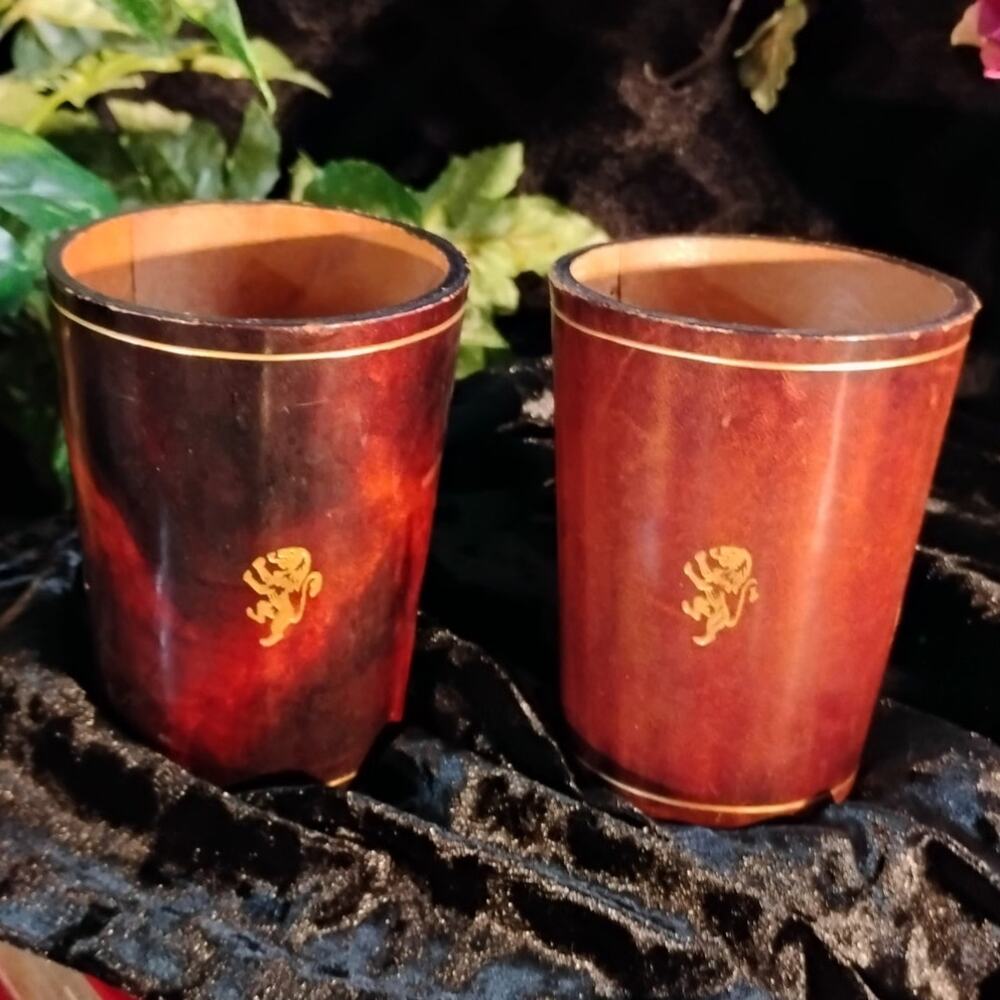 Vintage Italian Leather Dice Cup, Pair of 2, Made in Italy, Mid Century Game Set